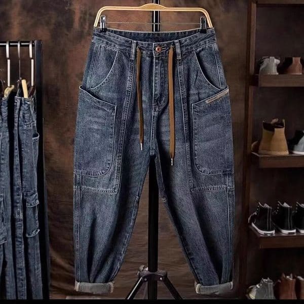 2026 American Retro Men's Jeans Autumn Trendy High Street Large Pocket Designer Pants Cargo Pants Loose Fit Plus Size Versatile Casual Pants For Men
