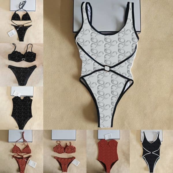 Retro Swimsuit Designer Letter Jacquard Bikini Push Up Bra Briefs Set Monokini Summer Vacation Beach Surfing Diving Swimwear