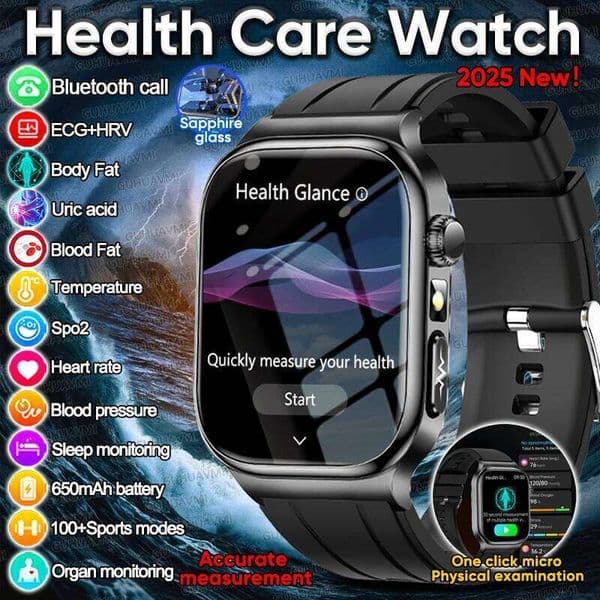 2025 New Precision detection ECG+PPG Uric acid Fat SmartWatch Men Pressure Blood oxygen Voice Call Health Smartwatch 26H0304