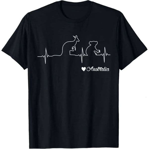 Australia Kangaroo and Koala Draw Heartbeat Illustration T-Shirt Custom Printed Graphic T Shirts Funny Shirt Streetwear Camisas H260304