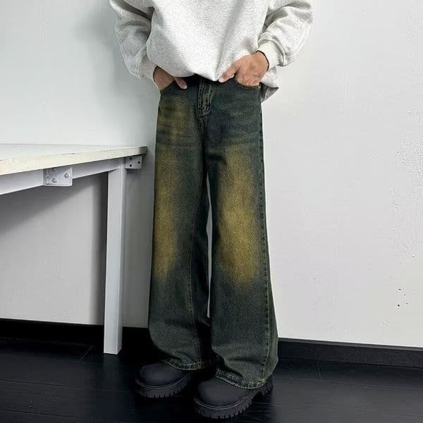 Vintage Blue Wide-leg Denim Jeans For Men Designer Pants New Autumn Loose Washed Youth Spring And Autumn Mid-waist Sports Trend
