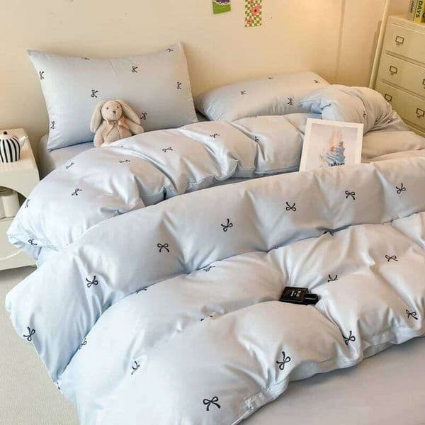 3pcs Blue Duvet cover set 1*Duvet Cover + 2*Pillowcase, Without Core, ow print Bedding Set, Soft Comfortable C260304