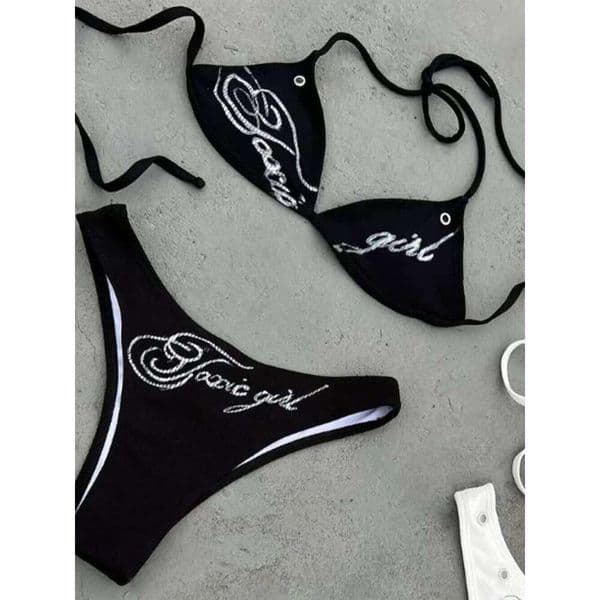 Euro American Summer Beachwear Sexy Girl Bikini With Fashionable Printed Neck Strap Detail Y260303