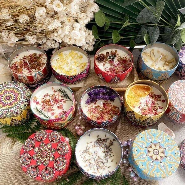Scented Candles Iron Jar Soy Wax Dried Flower Candle 120g Sleep Soothing Bedroom Bathroom Home Decoration 8 Flavor W260304