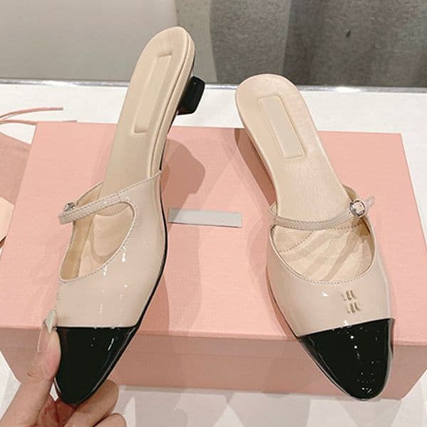 womens Spring Summer New Mary Jane mules Genuine Leather Open back Mary Jane sandals French Style Flat Closed Toe Popular Slip On Mules