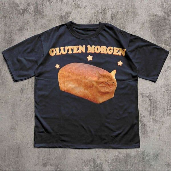 Gluten Morgen Funny Meme T-shirt Silly Cats Shirt Kitten Tee Gift for Cat Lovers Weird Shirts Clothes Brainrot Tees H260304