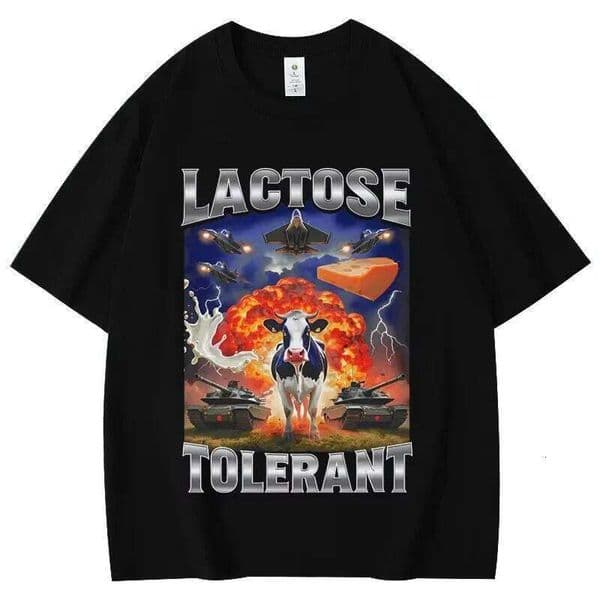 Lactose Tolerant Funny Cow Meme Graphic T Shirts Men's Women's Fashion Vintage T-shirts High Quality Cotton Short Sleeve T-shirt H260304