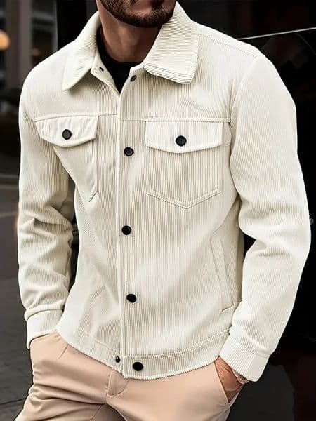 Mens Corduroy Jacket Fashion Casual Solid Color Versatile Top Outerwear for All Occasions 260304