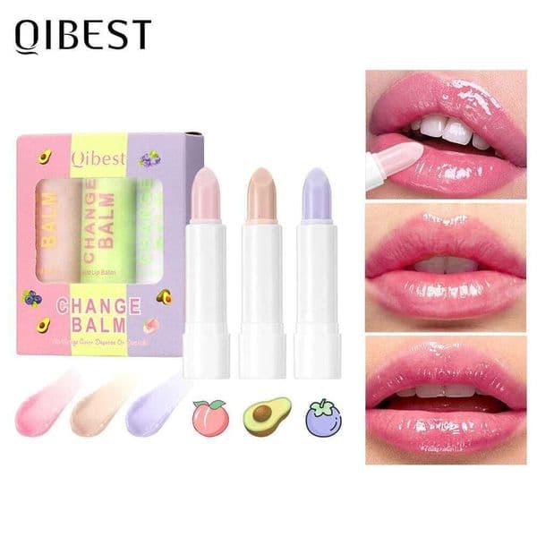QIBEST 3 PCS Color Changing Balm Sets Tinted Lipstick Moisturizing Lasting Stain Nourishing Repair Lip Care Cosmetics H260303