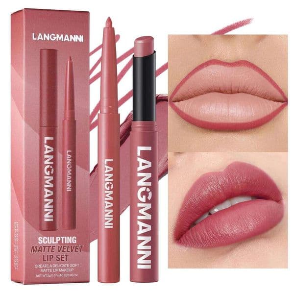 Integrated waterproof lipliner+lipstick lipstick set,no smudge,no fade,no cup,durable,easy to create a perfect makeup! H260303