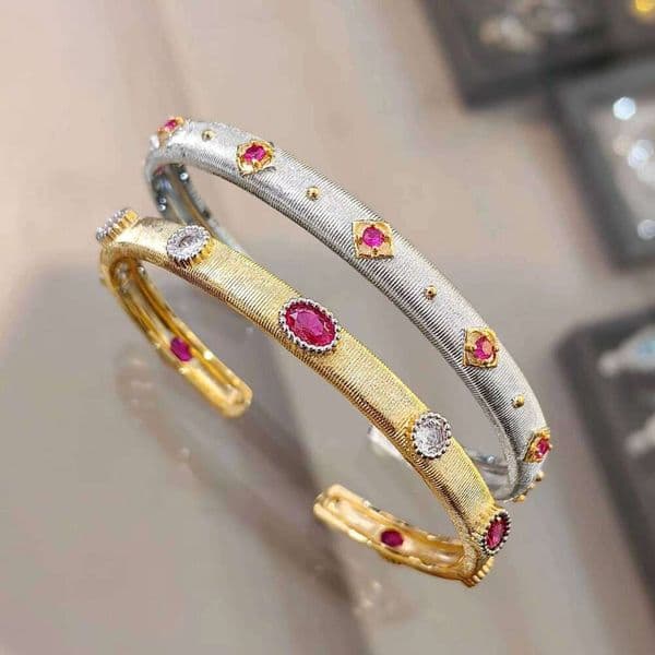Italian Vintage Inlaid Red Corundum Gold-plated Bracelets Women's Trendy 2025 Gifts for Women Luxury Jewelry XJ260304