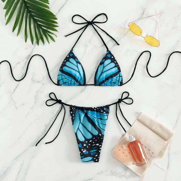 Sexy women butterfly print halter string micro bikini sets two pieces swimsuit Swimwear bathing suit beach outfits biquini Y260303
