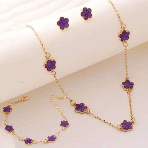 3pcs/set Lucky Five-petal Flower Necklace Bracelet Earrings Set for Women Elegant Clover Fashion Party Jewelry Gifts Accessories H260304