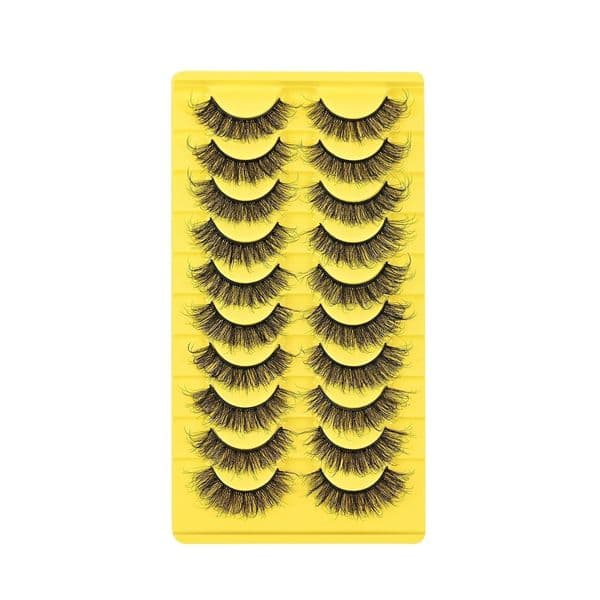 3D Faux Mink Fake Lashes Strip 10 Pairs Thick Curled False Eyelashes Fluffy Wispy Handmade Reusable Eyelash Extensions Eyes Makeup Accessory for Women Beauty