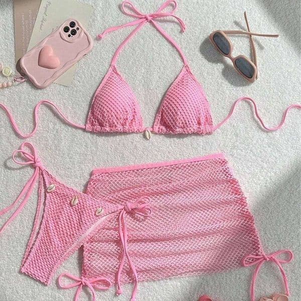 2025 new printed neck halter women's suspender sexy bikini split-band hot spring swimsuit Y260303