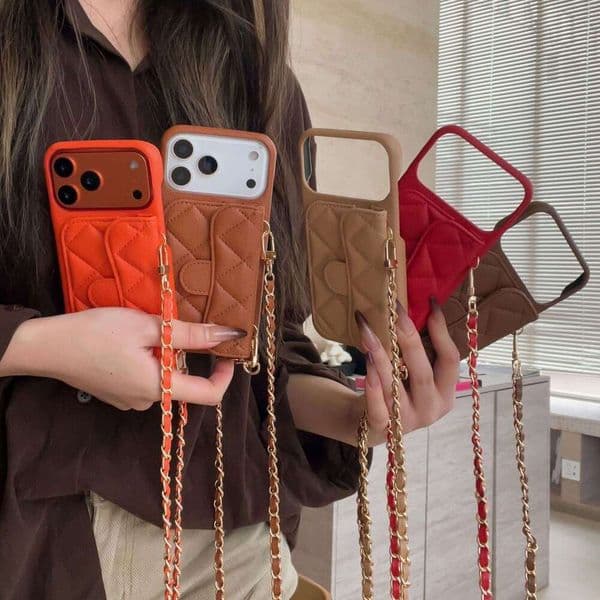 2026 New Model Phone Chic style lychee pattern card slot case iPhone 17 with crossbody strap suitable for 15/16/17 Pro Max three guarantees included