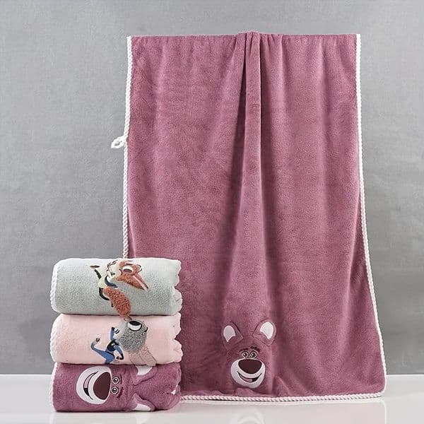 1 coral fleece bath towel cute cartoon simple quick drying thick absorbent adult wrap 260304