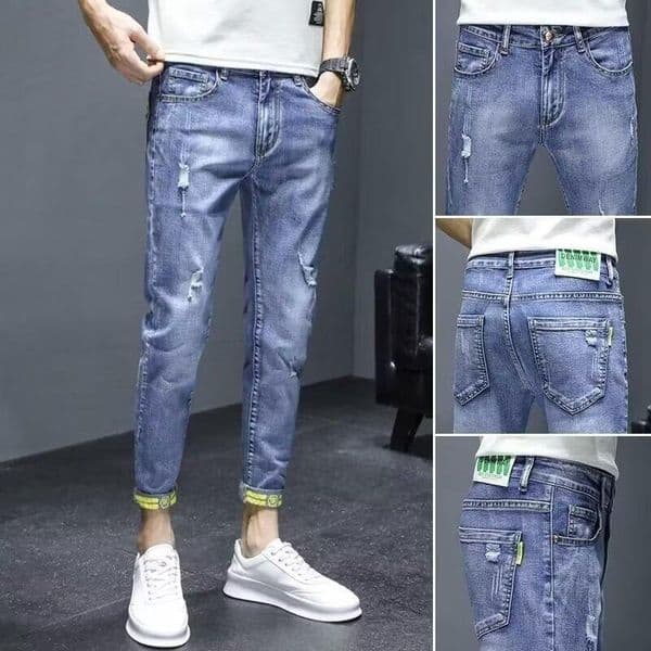 Trendy Brand Stretch Slim Fit Casual Denim Cropped Designer Pants Pants Summer Men's Skinny Pencil Pants Social Guy
