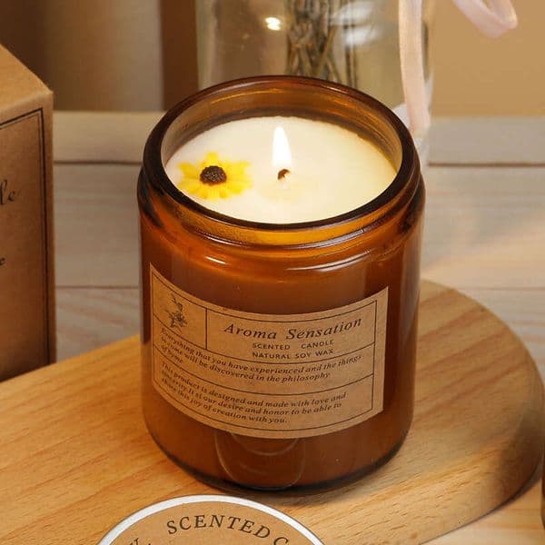 Brown Smokeless Romantic Home Aromatherapy Candle Handmade Soy Fragrance Holiday Gift Cup Wax Rose W260304