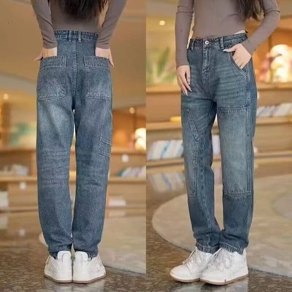 Cropped Pants In Solid Color For Teenagers Regular Designer Pants Fit New Autumn And Winter American Retro Workwear Casual Jeans Trendy For Spring And Autumn