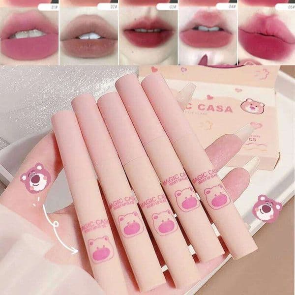 MAGIC CASA five packs of Naughty Bear Lip Glaze Set matte velvet non-stick cup is not easy to fall color lipstick H260303