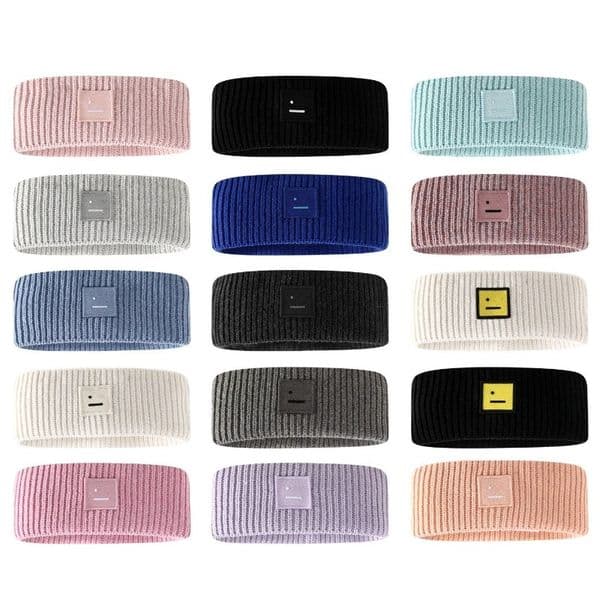 Elastic Sports Headband Wool Knit Headband for Men Women Smile Face Design Hairband Unisex Fashion Headwrap Daily Wear High-quality Hair Accessory