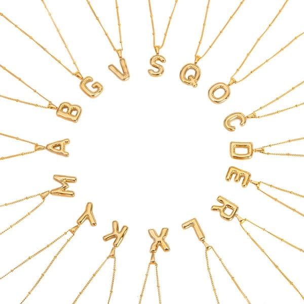 Youthway 18K Gold Color Minimalist Thick Balloon Bubble Necklace Women Stainless Steel Initial Letter Pendant Collar Jewelry 260228