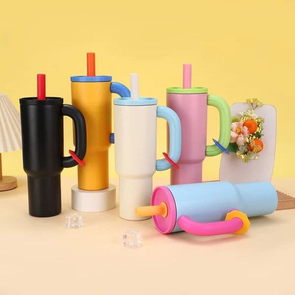 40oz 304 Stainless Steel Straw Insulated Ice Cup Large Capacity Thermal Mug Tumbler with Handle Stylish Insulated Coffee Cup 260304
