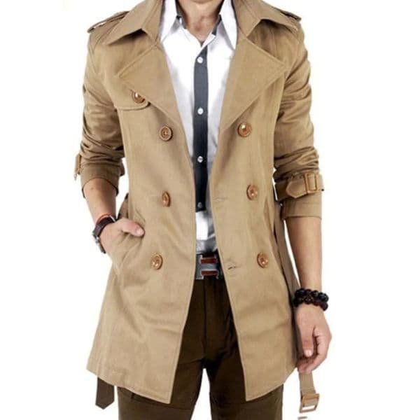 Autumn And Winter Mens MidLength Trench Coat Elegant British Solid Color Korean Style DoubleBreasted Casual 260302