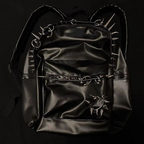 punk rivet black leather backpack mens bag Fashion Large Capacity backpacks womenbag 260304
