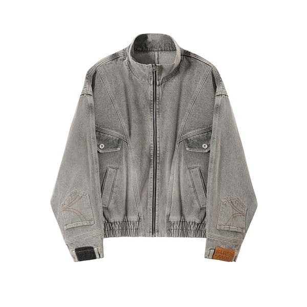 2026 Niche trendy brand deconstruction washing heavy industry upside down split loose denim jacket men's and women's American high street jackets spring and autumn