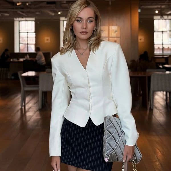 Tuularose 3 Piece Dress Set Women Elegant VNeck Striped Ribbon Blazer Slim Short Fashion y Party 260302