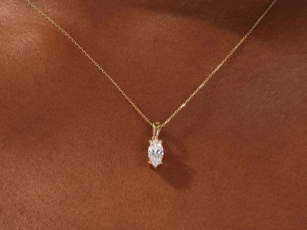 Marquise Cut Solitaire Pendant Necklace Marquise Cut Simulated Diamond Necklaces for Women Solid Gold Necklace Bridal Jewelry