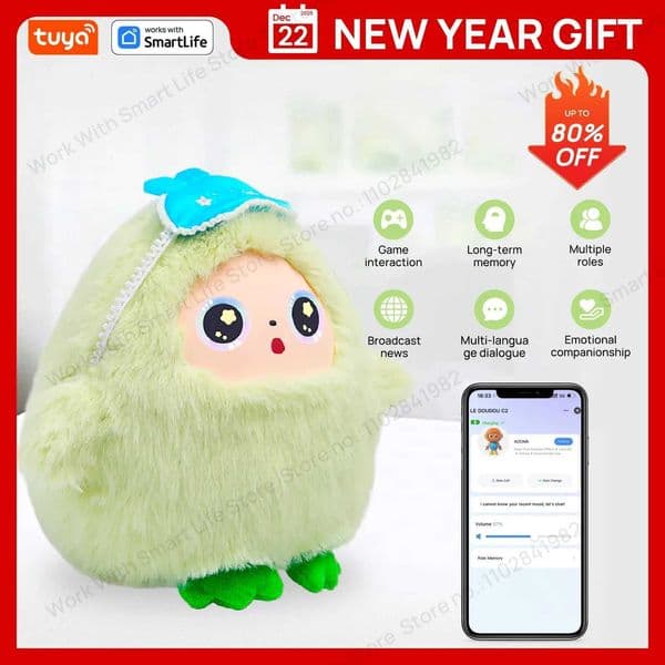 Yaya-AI Plush Robot w/Smart VoiceLED Eyes Interactive Companion Toy w/Tuya App Control USB Rechargeable E-Pet - Mint Green X260305