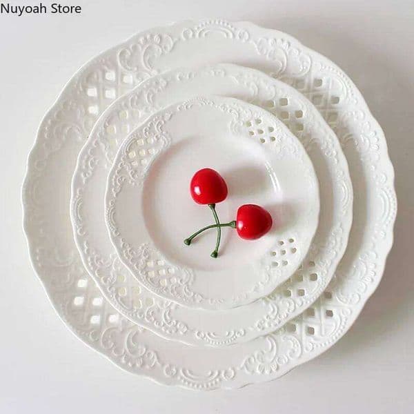 Creative Hollow Relief Bone China Ceramic Tableware Household Main Course Plate Utensils Kitchen Accessories 26W0305
