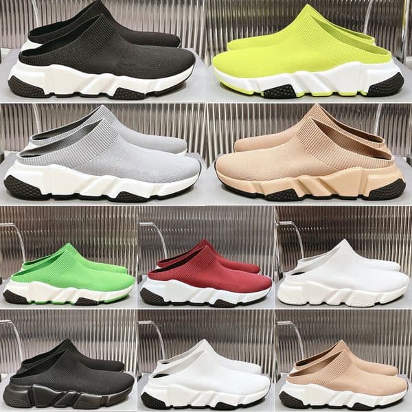 speed 1.0 mule shoes Paris luxury men women designer slippers Knitted mesh surface leisure sneakers fashion black white milk tea brown light gray loafers size 35-46