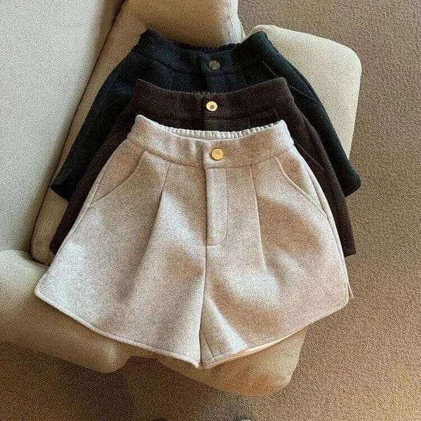 Autumn Winter Shorts Women Simple Solid Pocket High Waist Split Wide Leg Short Pants Retro Fashion Versatile Ropa Mujer XJ260305