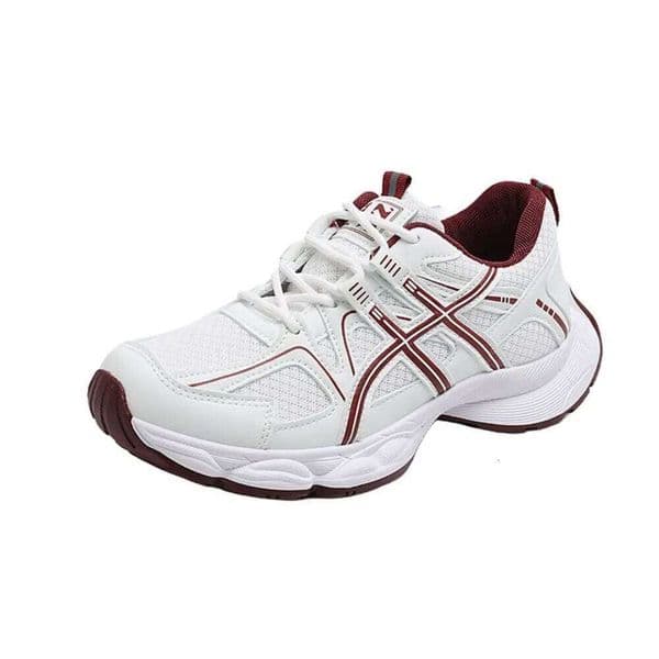 Women's White Burgundy Mesh Breathable Thick Sole Sneakers Casual Comfortable Running Shoes Fashion Versatile Platform