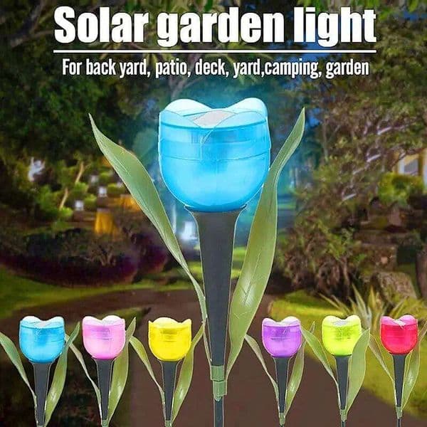 LED Light Tulip Rose Flower Landscape Decor Lawn Lamp Waterproof Garden Outdoor Solar Lights 26H0305