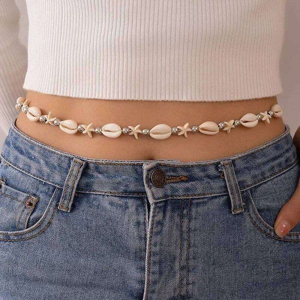 Bohemia Fashion Starfish Shell Belly Chains for Women Summer Beach Rice Beads Beaded Body Chain Bikini Jewelry Gfits 2024 New S260304