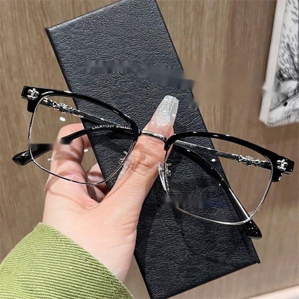 Sunglasses 2026 Designer Mens Half Frame Glasses Luxury Brand Cool Retro Glasses Frame Art Fashion Blue Light Barrier Glasses Versatile Trend Wholesale AA