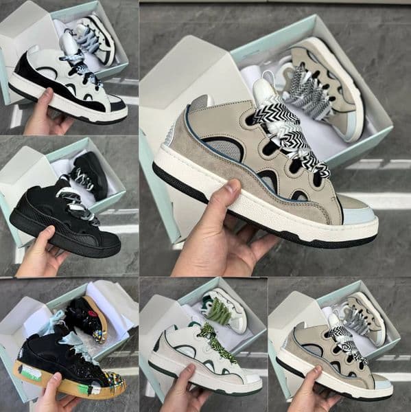 2026 Mens Womens Designer Dress Shoes Embossed Curb Leather Sneakers Denim Blue Pink Green Nappa Calfskin Platform Rubber Sole Casual Trainers Size EUR35-46