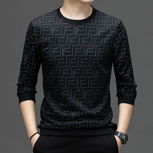 Spring New Brand Printed Long Sleeve T Shirt Middle Aged Fashion Casual Round Neck Sportswear Basic Shirt Wholesale Apparel Fashion Tops