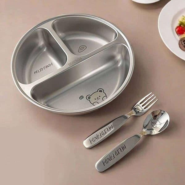 WORTHBUY Round 304 Stainless Steel Dinner 3 Compartments Tray Kitchen Food Container Cute Divided Dining Plate 26W0305