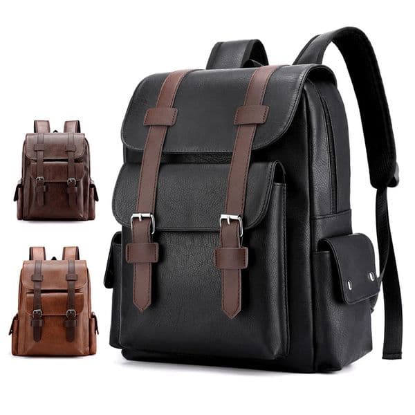 Men Backpack PU Leather Bagpack Large Laptop Backpacks Male Mochilas Black Schoolbag For Teenagers Boys Brown Sac A Dos 260304