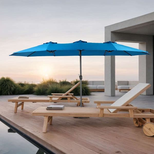 14.8 Ft Double Sided Outdoor Umbrella Rectangular Large with Crank Dark blue No Base
