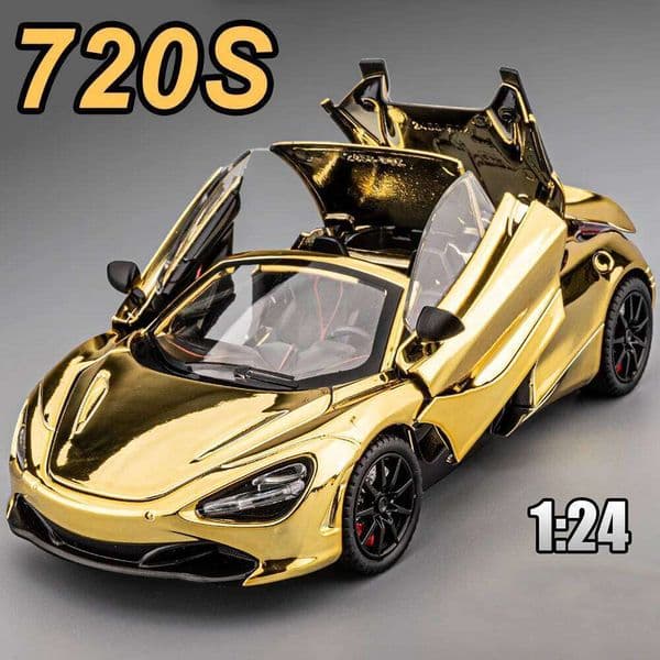 1:24 720S EVO Alloy Supercar Diecast Model Toys Front Wheel Steering Doors Opened Sound Light Pull Back Cars Kids Christmas Gift C260305