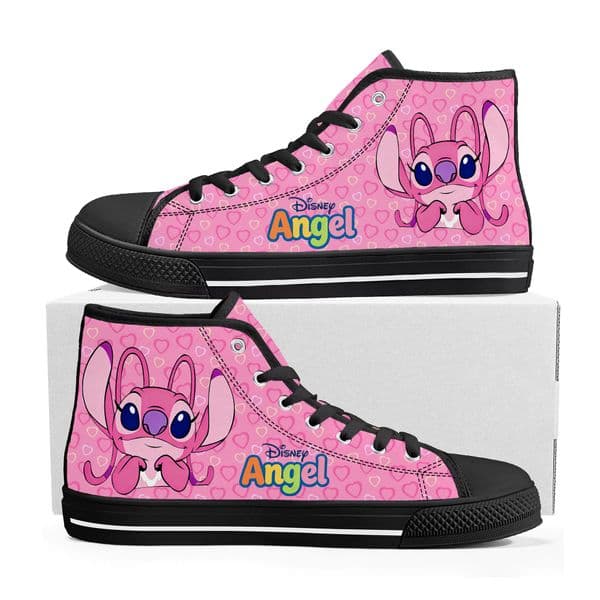 Angel Lilo Stitch High Top Shoes Man Woman Boys Girl Disney Cartoon Movie Matching Sneakers for Couples and Children Decorate Sneaskers Design Your Photo Custom Shoe