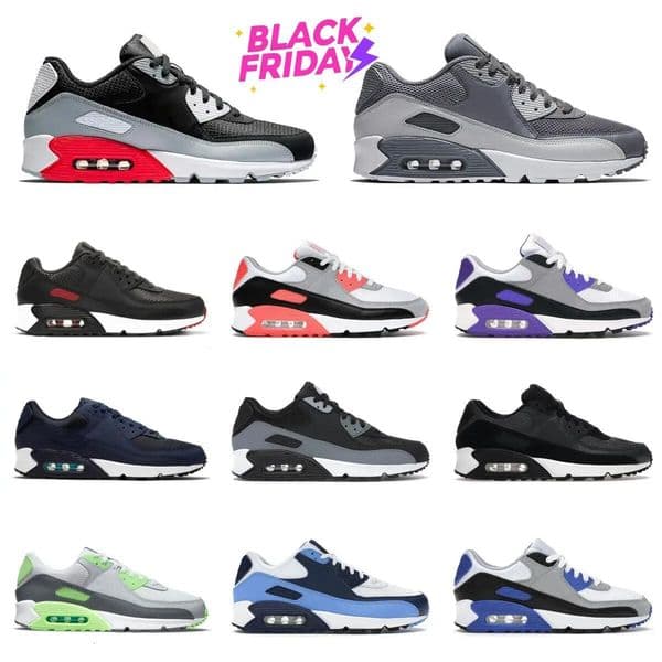 Running Designer Mens Womens 90s 90 Sports Shoes Triple White Black Red Wolf Grey Polka Dot Total Orange Laser Blue Runner Hyper Grape Royal Trainer Sneakers