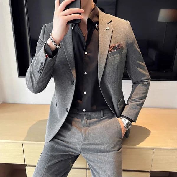 Jacket Pants High End Boutique Solid Color Mens Casual business office Suit Groom Wedding Dress Party Blazer Trousers 260326